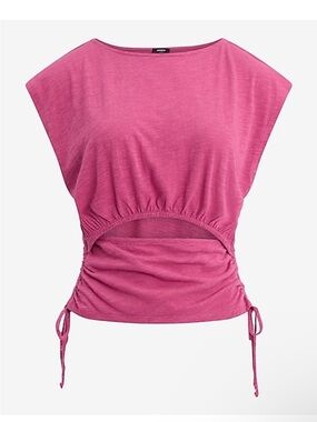 Express Boat Neck Cap Sleeve Front Cutout Side Tie Pink Tee Top XS